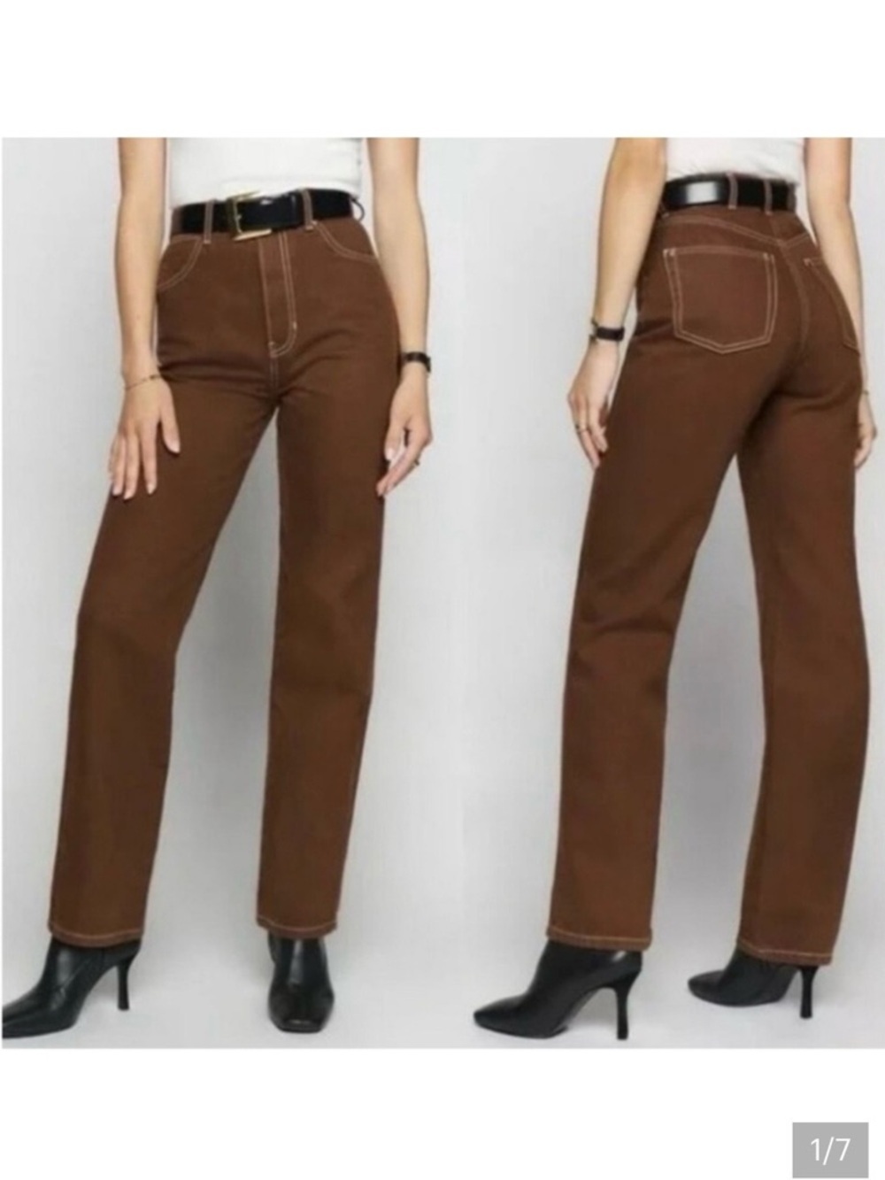 Reformation Cowboy High Rise Brown Straight Leg Jeans In Chocolate Size 27